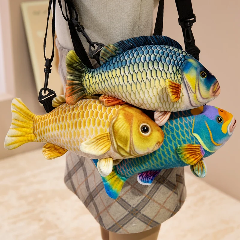 Sac à dos en forme de poisson coloré, sac intéressant en peluche, accessoires photo Decro, oreiller d'animal d'eau, cadeaux d'anniversaire
