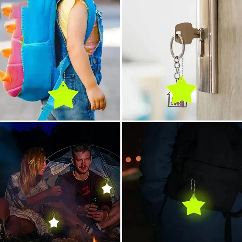 10 قطعة نجوم ملونة عاكسة المفاتيح على ظهره اكسسوارات قلادة ليلة ركوب الوجهين عاكس حلقة رئيسية #6