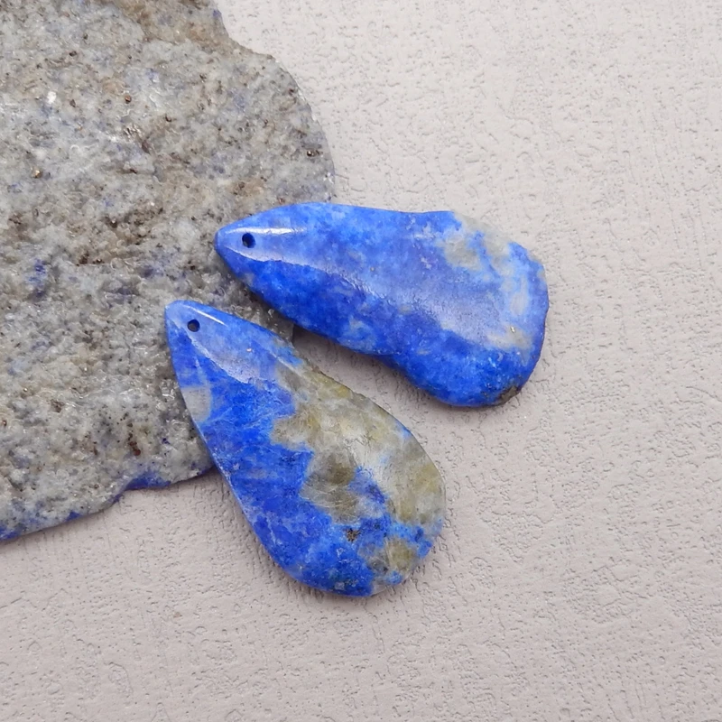 Natural Stone Lapis Lazuli Earring Beads,Fashion Jewelry DIY Gemstone Earrings Accessories For Women 36x19x5mm 11g