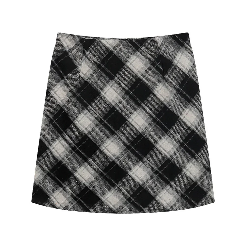 

Basic Woolen A-line Skirt Womens Skirt Casual Plaid Skirt Versatile Woolen Skirt Comfortable Fit Skirt For Women