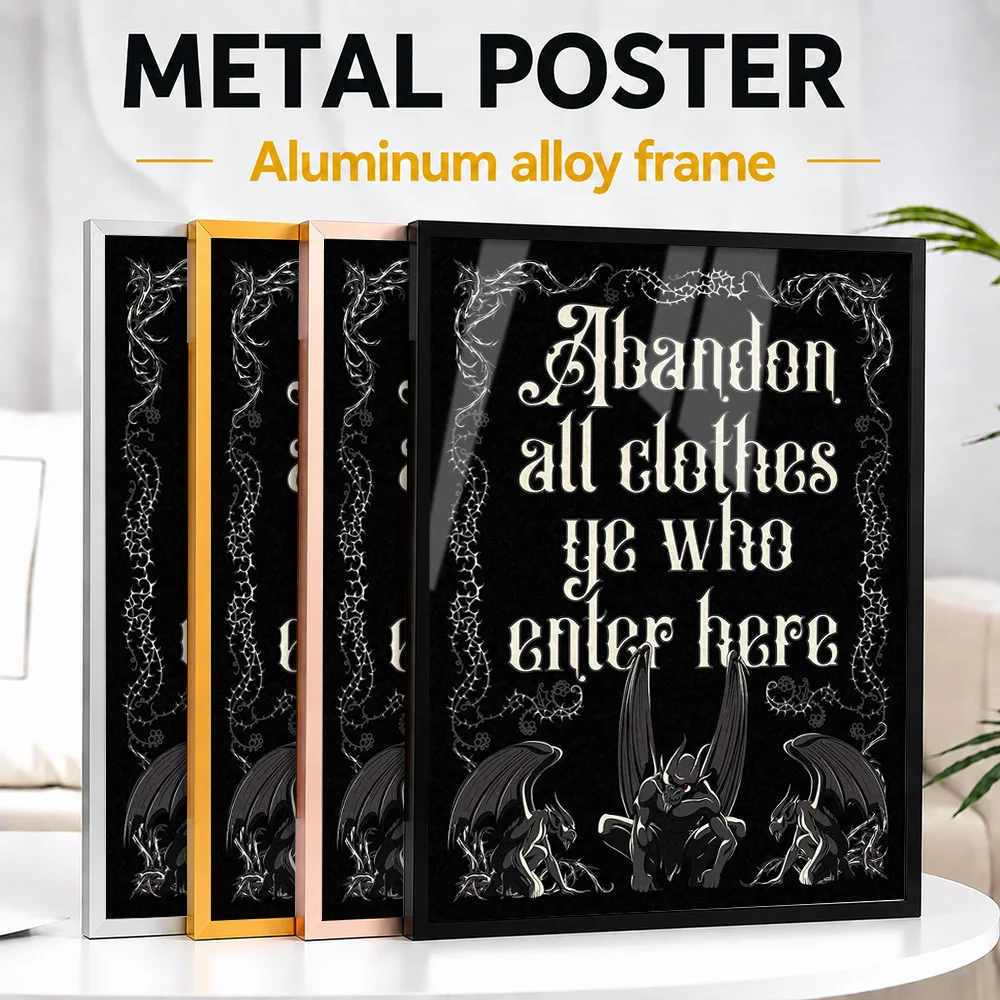 Funny Abandon All Clothes Quote Framed Metal Print Customized Photo Retro Comedy Style Wall Art For Studio Ideal Birthday Gift