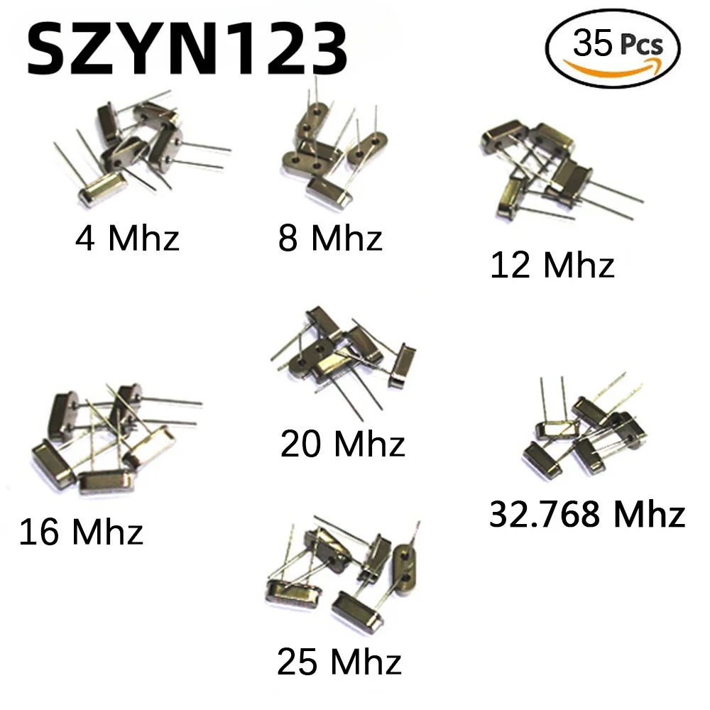 35pcs/Lot Crystal Oscillator Electronic Kit, HC-49S 7 kind DIP Quartz Oscillator 32.768Khz 4Mhz 8Mhz 12Mhz 16Mhz 20Mhz 25Mhz