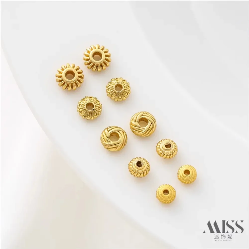 

18K Sand Gold Ancient Gold Plated Tire Flying Saucer Gear Bead Spacer Twist Loose Bead Handmade DIY Necklace Bracelet