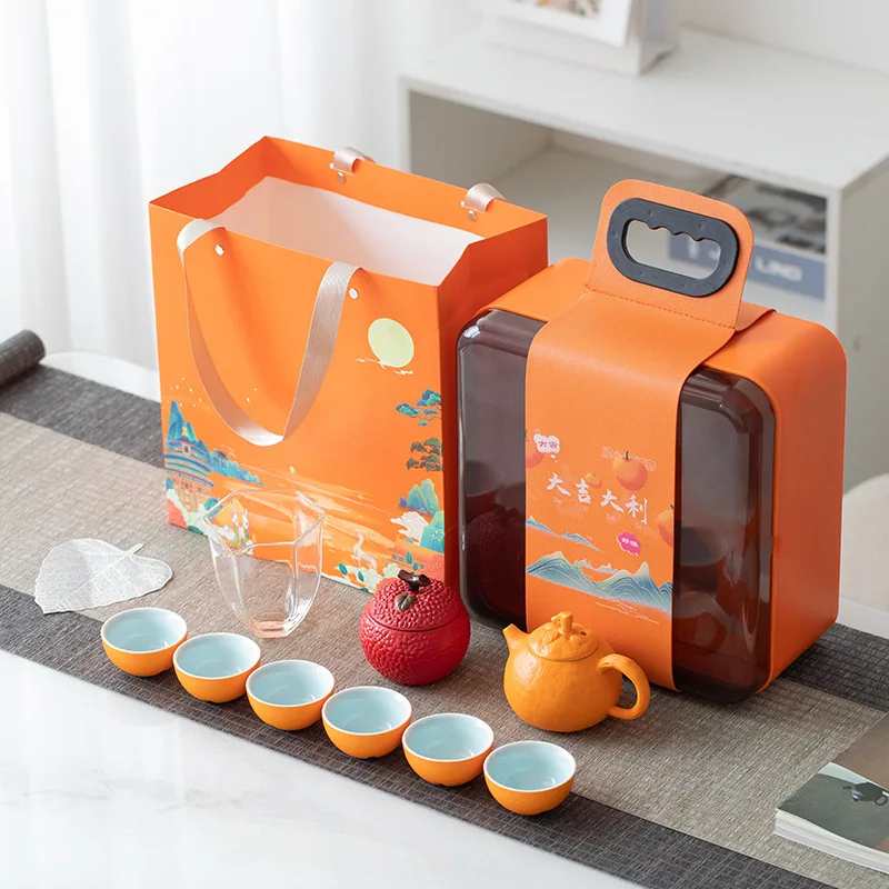 Good Luck Ceramic Travel Tea Set Small Portable Car Outdoor Storage Box Business Opening Event Gift