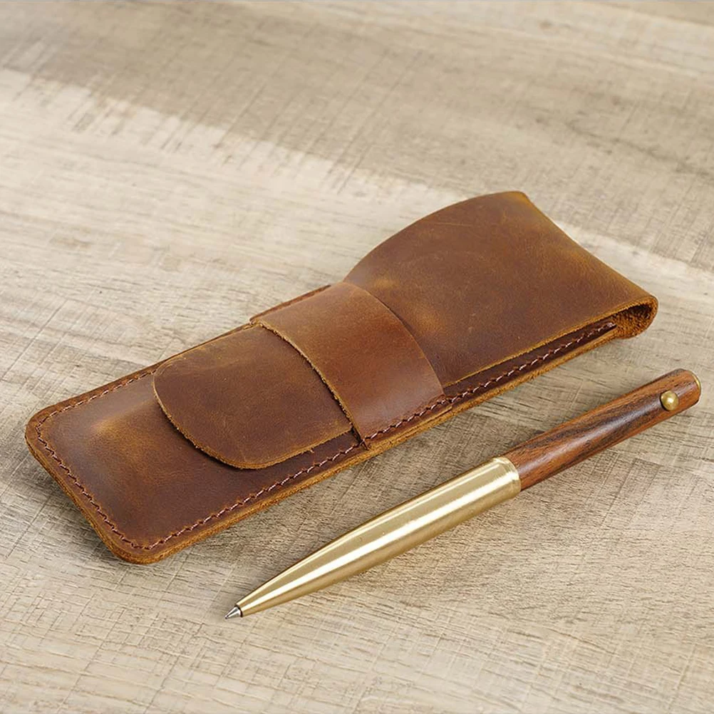 

Pen Case Vintage Style Top Layer Cowhide Organizer Pouch Storage Box Cover Pen Bag Holder Retro Desk Supplies
