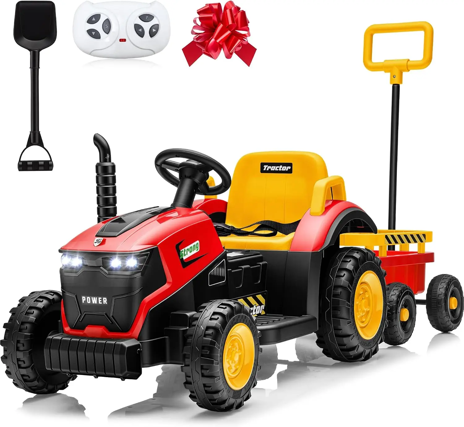 12V Ride on Tractor with Detachable Trailer for Kids, Powered Ride on Tractor with 2×45W Motors, Bluetooth Music, Remote Control