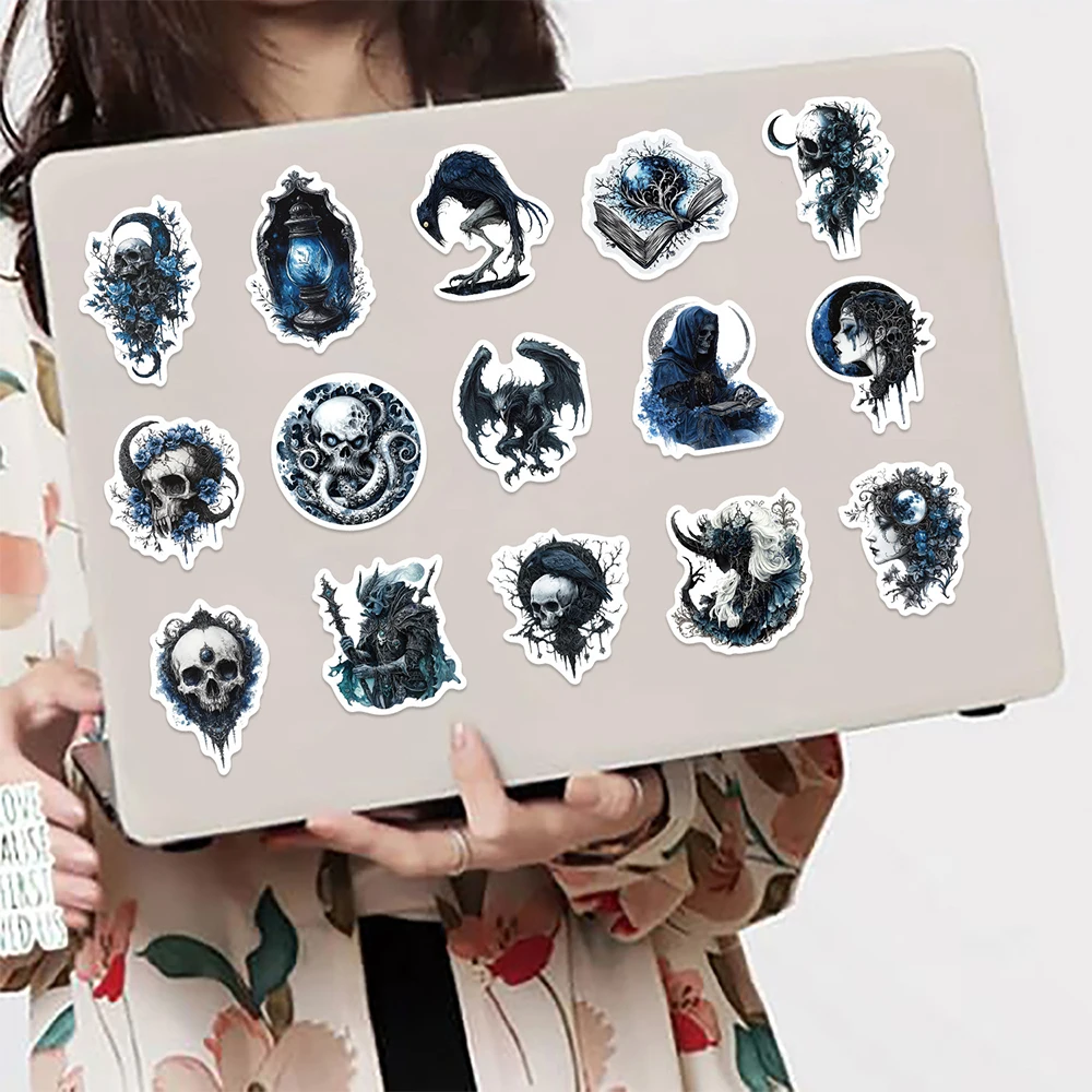 10/30/50pcs Dark Blue Gothic Skull Cartoon Stickers Cool Goth Wizard Sticker Decoration Skateboard Laptop Phone Graffiti Decals