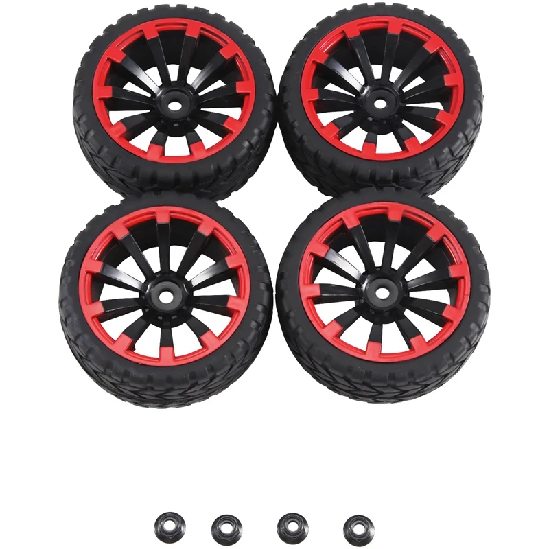 Llantas hexagonales de 4 piezas y 12Mm y neumáticos de goma OD de 2,59 pulgadas para coche de turismo RC 1/10 en carretera