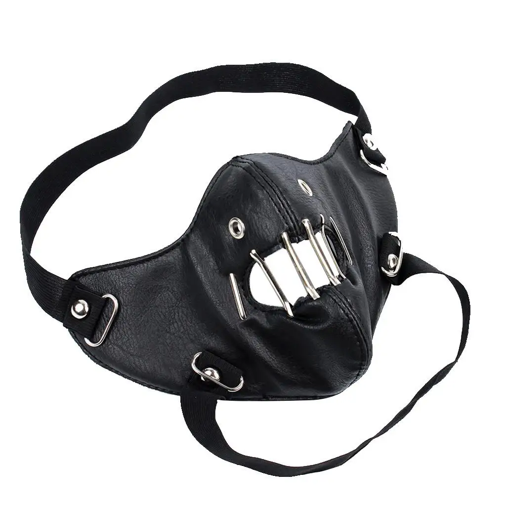 Gothic Steampunk Half Face Biker Mask Alloy PU Leather Grimace Style Cosplay Dust Mask for Halloween and Carnival