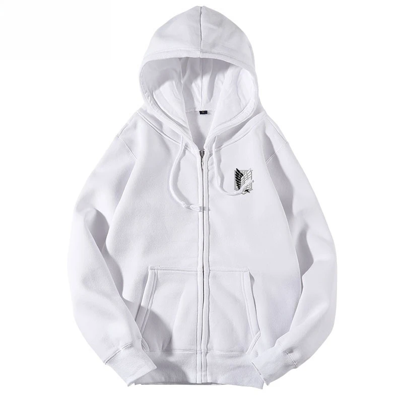 Felpa con cappuccio con cerniera stampata con logo sul petto Attack on Titan Autunno/Inverno New American Hip Hop Plus Size Top maglione allentato casual da uomo