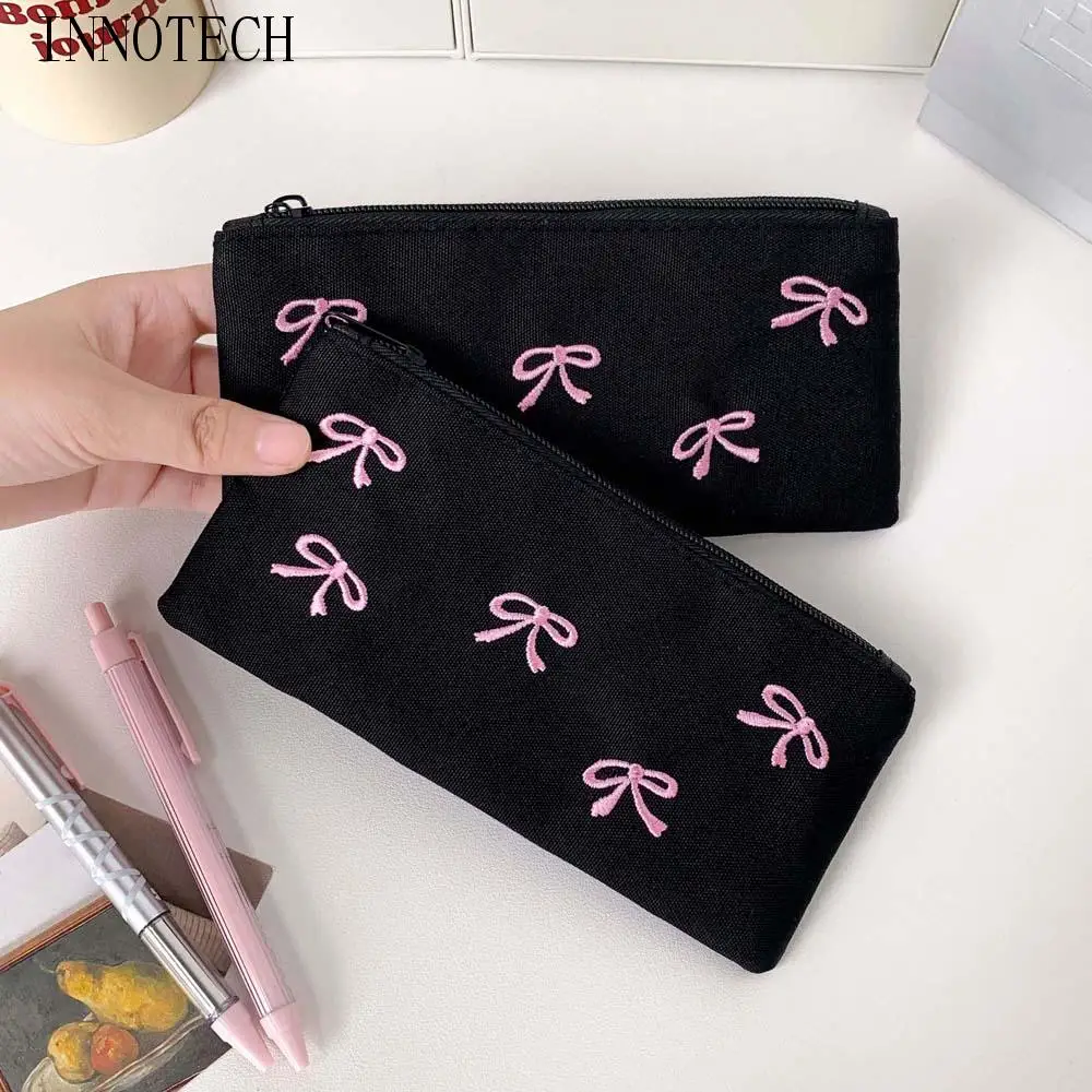 

Bowknot Bow Stationery Bag Large Capacity Desktop Storage Korean Style Pencil Case Aesthetic Ins Style Bow Pencil Pouch