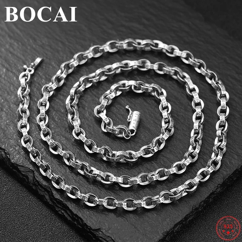 

BOCAI Sterling Silver S925 Necklace for Men Women New Men's Fashion Six Character Mantra O-Chain Pure Argentum Jewelry