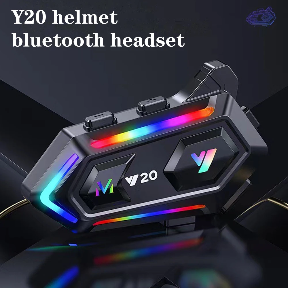 Motobike แฮนด์ฟรีหูฟังสเตอริโอ Y20หูฟัง RGB ไฟหลากสีไร้สาย BT 5.3 1000mAh หมวกกันน็อคมอเตอร์ไซค์