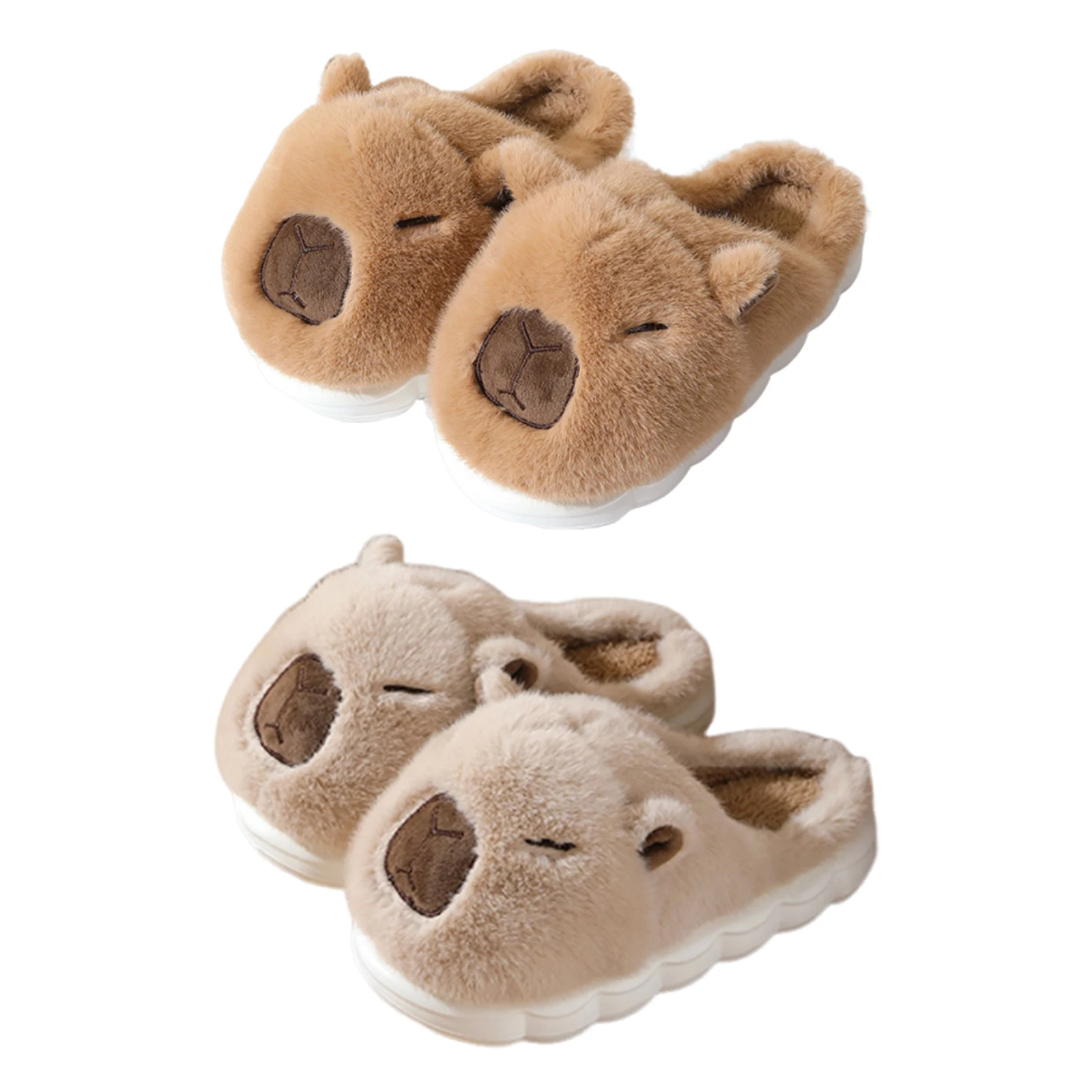

Capybara Flat Thermal Slippers Anti Slip Fluffy Home Slippers Half-Covered Warm Slip-On House Shoes for Winter Autumn