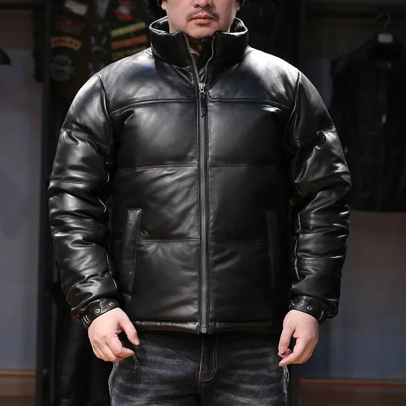 

HA-222 European Size High Quality Super Warm Genuine Sheep Skin Leather Coat Mens Big Casual Down Jacket