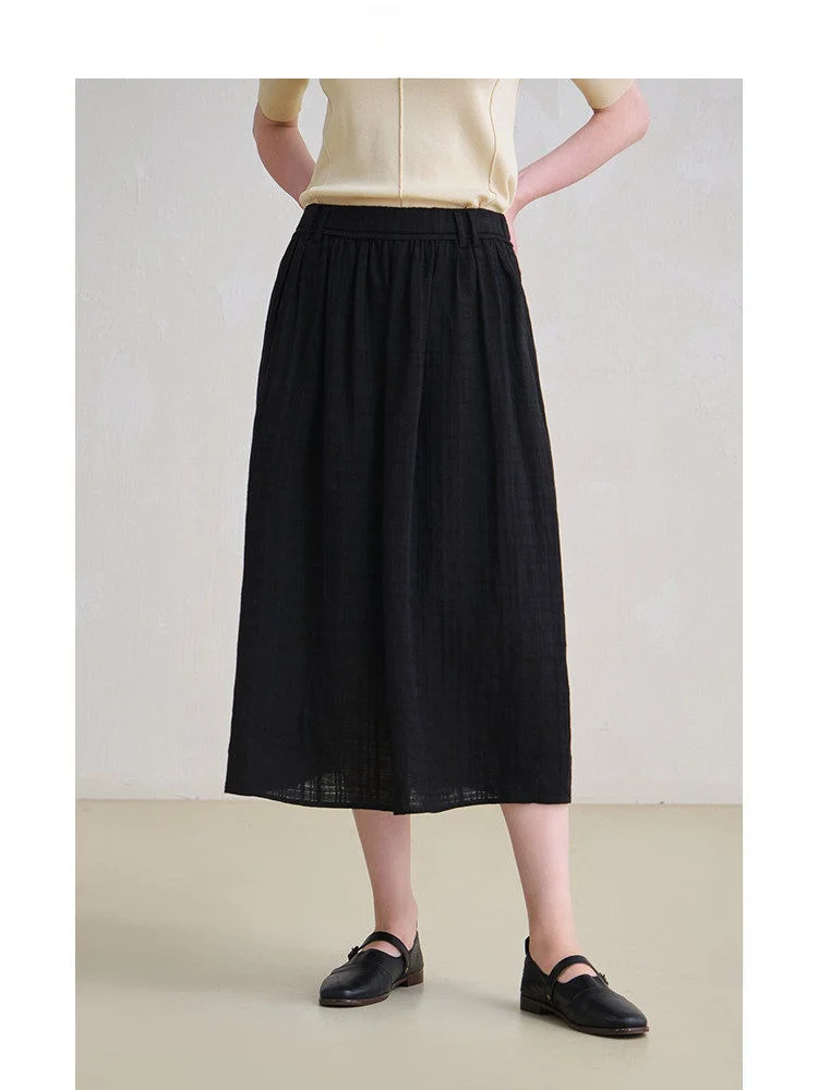

Travel Original 100% Linen Artistic A-Line Skirt Thin Black Versatile Summer Women's Skirt City Commute Casual Wear
