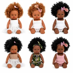 14 Inch 35cm Black Baby Doll with Clothes Outfit Set Curly Hair Newborn Doll Full Body Vinyl American Reborn Dolls Toys Gifts