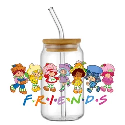 Miniso-diseño de fresa Kawaii personalizado, impermeable, UV, DTF, envoltura de transferencias, vidrio de 16oz, calcomanías lindas para niñas, tazas Libby