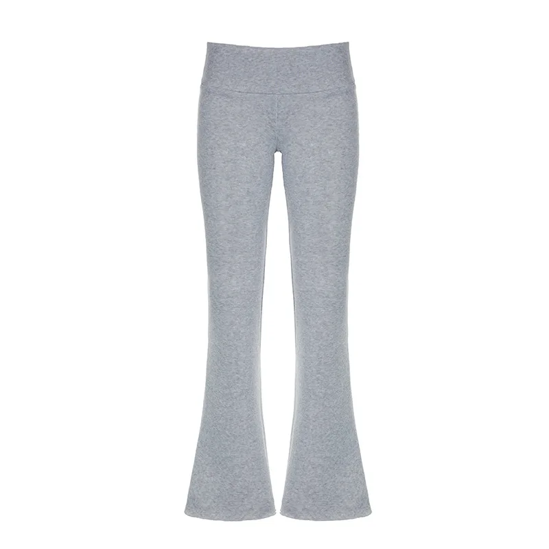 Solid color thin velvet casual pants, low waist versatile bell bottom pants, slim fit bottom woolen pants for women