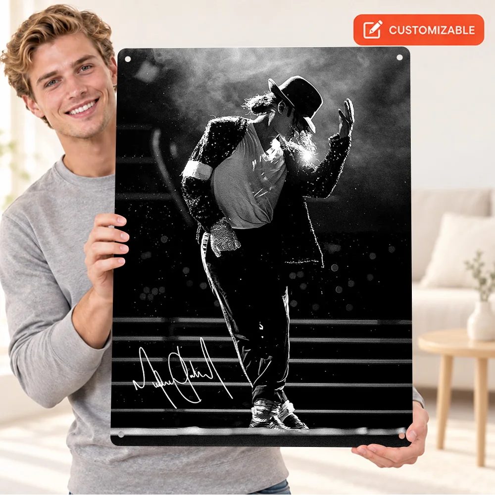 Michael Jackson Performing Textured Metal Poster Customized Aluminum Sign Black And White Photography Wall Art For Home Office