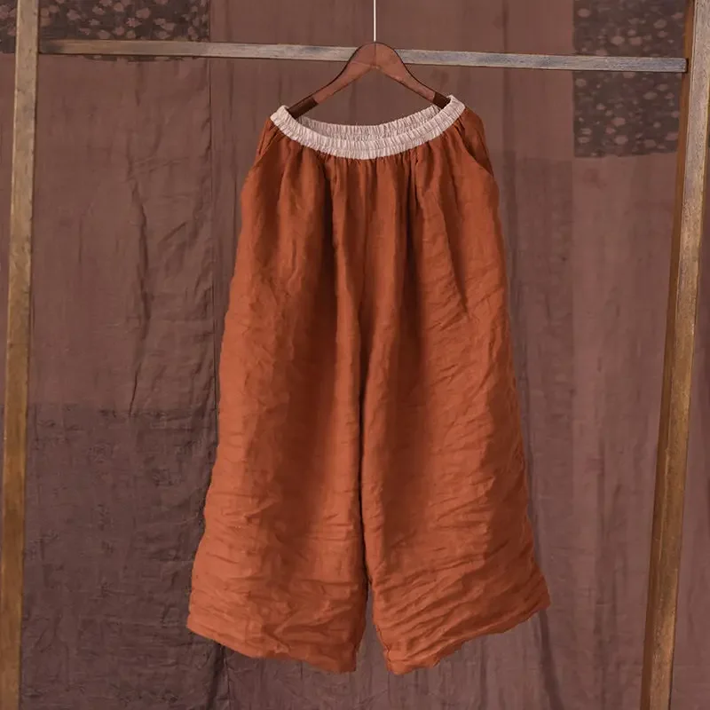 

Wide-leg Pants Contrasting Elastic Waist Versatile Cotton and Linen Casual Pants Retro Loose Simple Nine-point Pants E7974