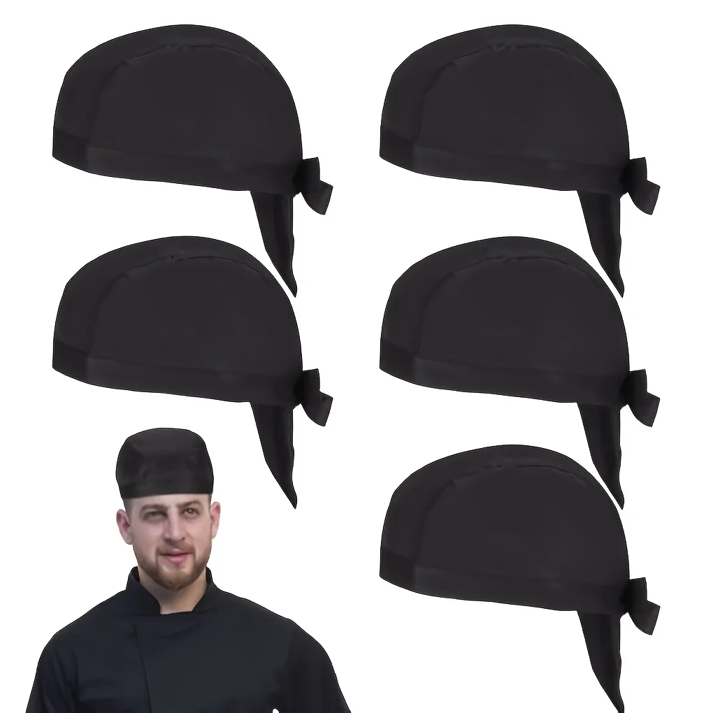 

5-Pack Unisex Chef Hats with Adjustable Headband, Breathable Polyester Kitchen Caps, Fitted Drawstring Closure, Hand Wash Only