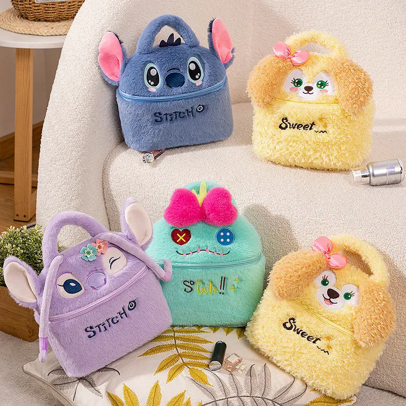 

Disney Stitch plush cosmetic bag portable large capacity makeup case Lilo & Stitch cartoon cute women's handbag storage box bags
