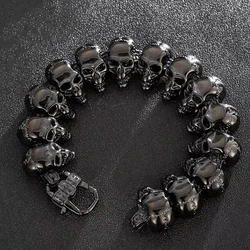 Punk Long Skull Bracelets For Men Stainless Steel Black Skull Charm Link Chain Bracelets Male Gothic Jewelry 2021