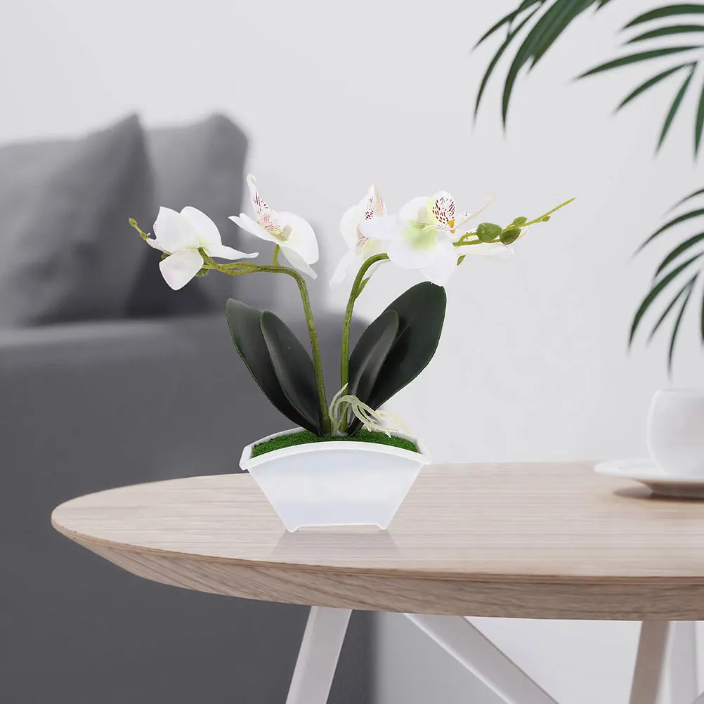

2 Pcs White Simulation Phalaenopsis Artificial Potted Flower Fake Bonsai Decor Realistic Faux Lifelike Plant Home Wedding