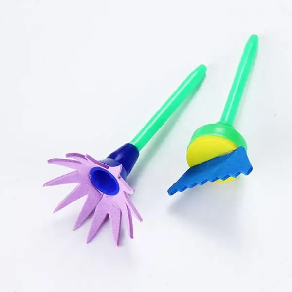 4pcs Sponge Brush Kit Kids Painting Sponge Art Supplies Flower Stamp Craft Brushes for Preschool Drawing