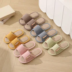 Linen slippers for men, quiet and breathable flooring for home use, cotton and linen slippers for women in summer