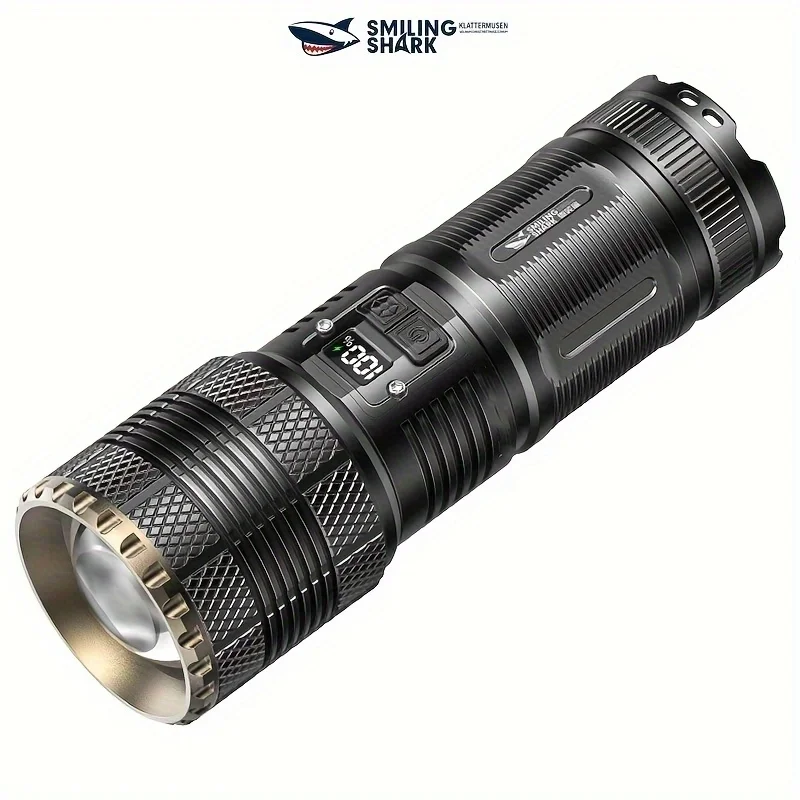 Smiling Shark SD5207 Super Bright Rechargeable Flashlight, High Lumens Zoomable Torch, with COB Tail Light, for Outdoor Camping