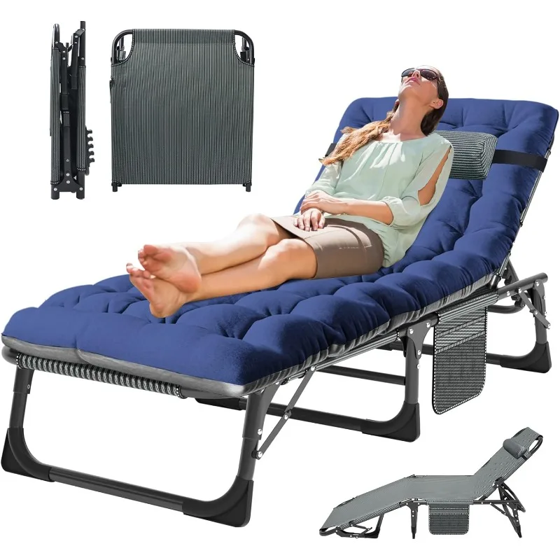 MOFOTO-Folding Lounge Chair, portátil ao ar livre Chaise Lounge Chair, 5 posições, berço dobrável