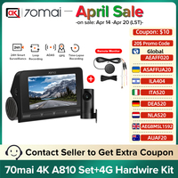 70mai 4K Dash Cam A810 Dual-Channel Camera with 4G Hardwire Kit UP04 Remote Surveillance HDR 60FPS Car Monitor DVR ADAS GPS