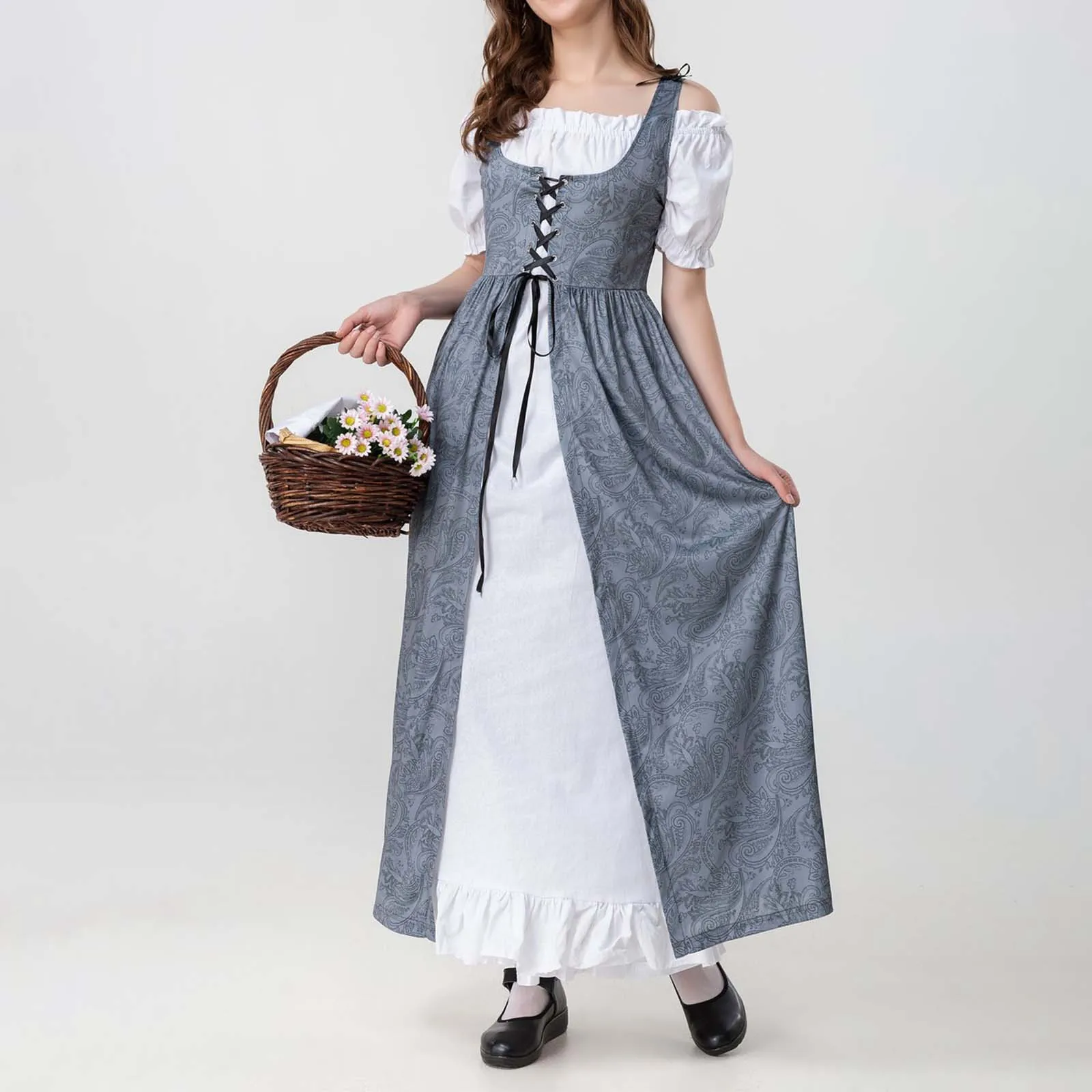 

Ladies's Traditional Bavarian Oktoberfest Maid Dresses Square Neck Apron Dirndl Dress Women Vintage Fancy Party Dress Vestidos