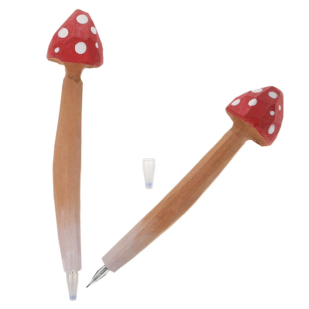 

2Pcs Wood Mushroom Ballpoint Pen Cute Mushroom Shape Writing Pen Smooth Ink Portable Student Office School Stationery Supplies