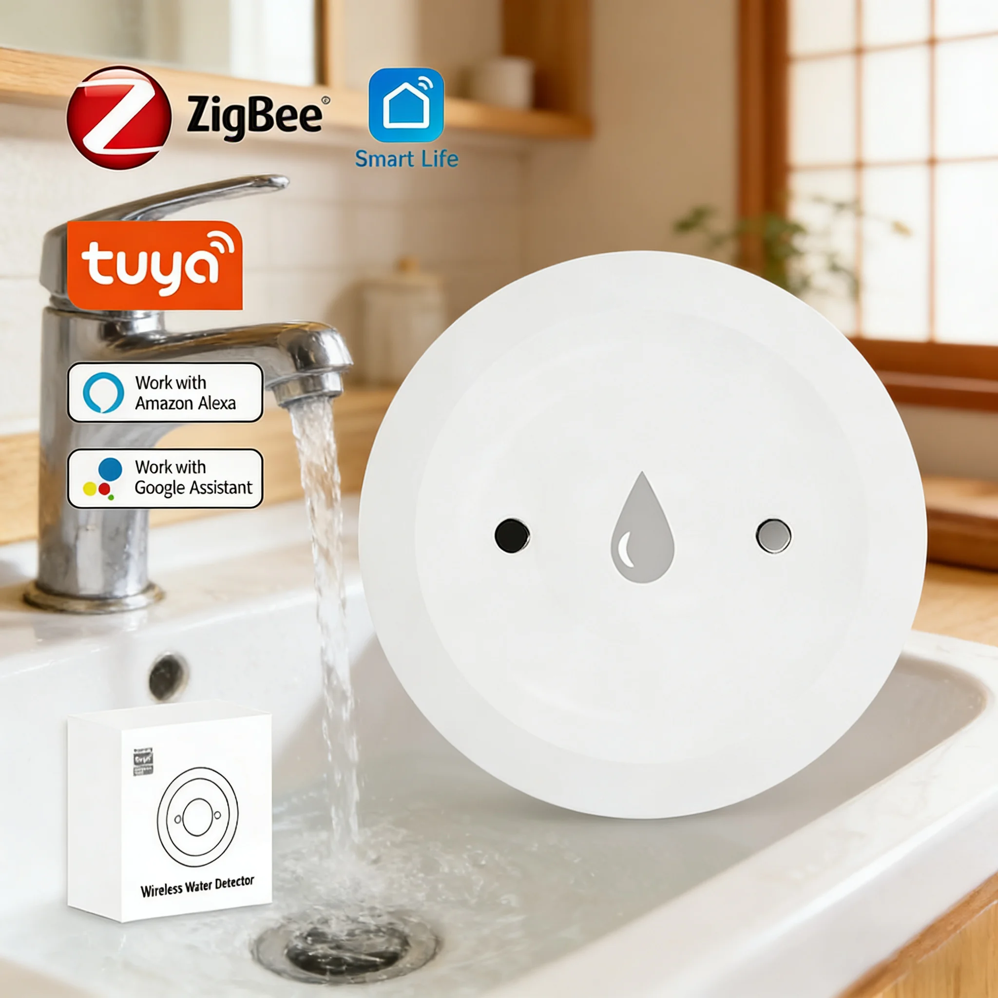 

Tuya ZigBee 3.0 Smart Water Sensor Leak Detector Flood Water Leakage Alarm Smart Life Control Work With Smart Life Zigbee 2MQTT