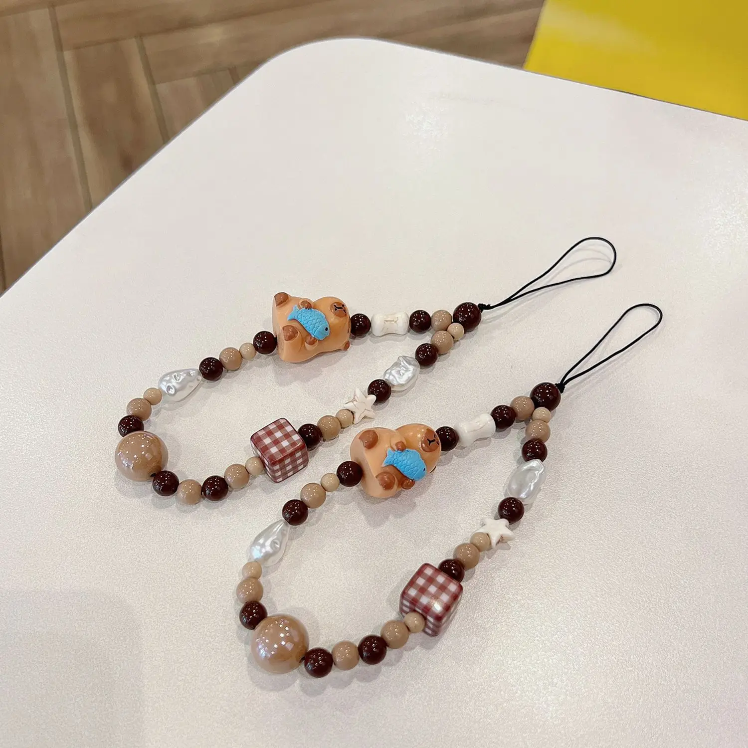 الكورية الكرتون كابيبارا حجر مطرز الهاتف مفتاح سلسلة للهاتف سوار حزام الحبل قلادة مجوهرات سحر معلقة حبل الحبل