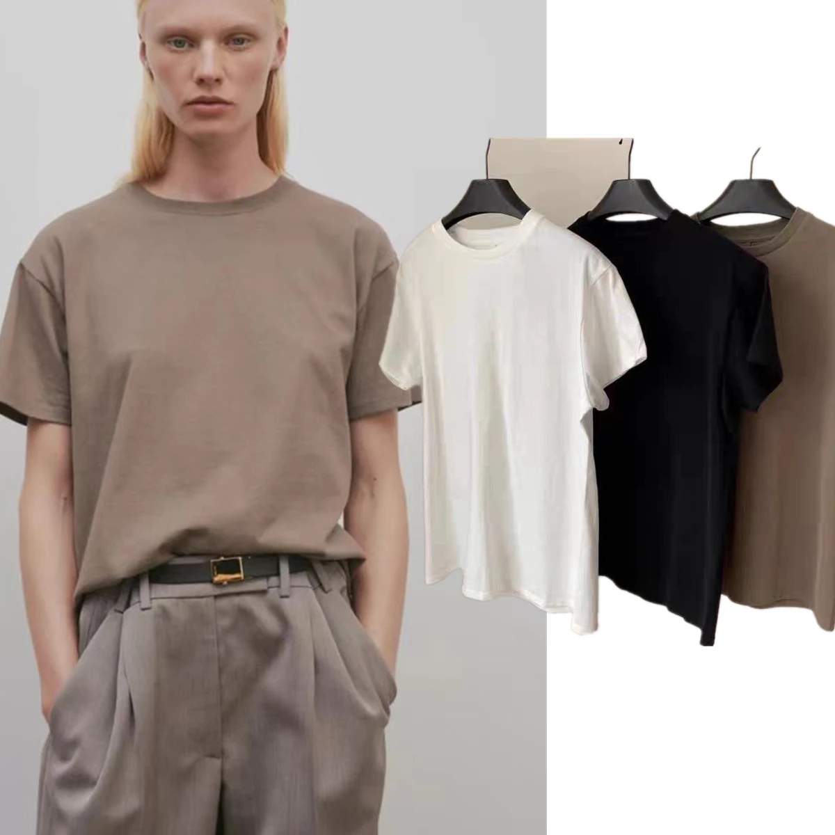 

Jenny&dave 2026 Nordic Minimalist Solid Color Basic Round Neck T-shirt For Women 2025 Summer Cotton Loose Short Sleeve T-shirt