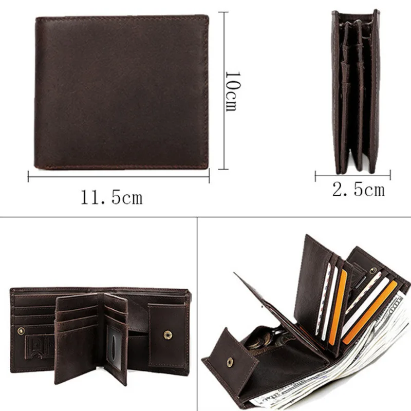 New Fashionable British Style Top Layer  Cowhide Anti Theft Brush Head Layer Horizontal Wallets Cowhide Three Fold Men's Wallets