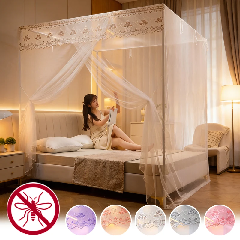 

New Single Door Floor Mosquito Net Princess Lace Trim Encrypted Breathable Mesh Anti Mosquito Bed Canopy No Frame for Bedroom