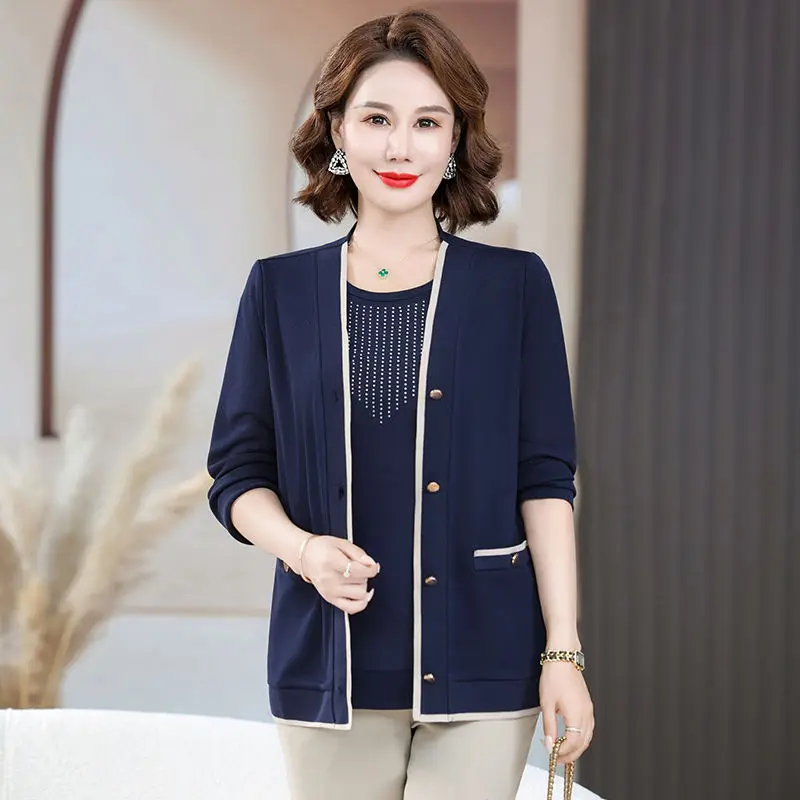 Woman Western-style Jacket Elderly Person Cardigan Long Sleeved Upper Garment 50 Year Old Mother Middle-aged