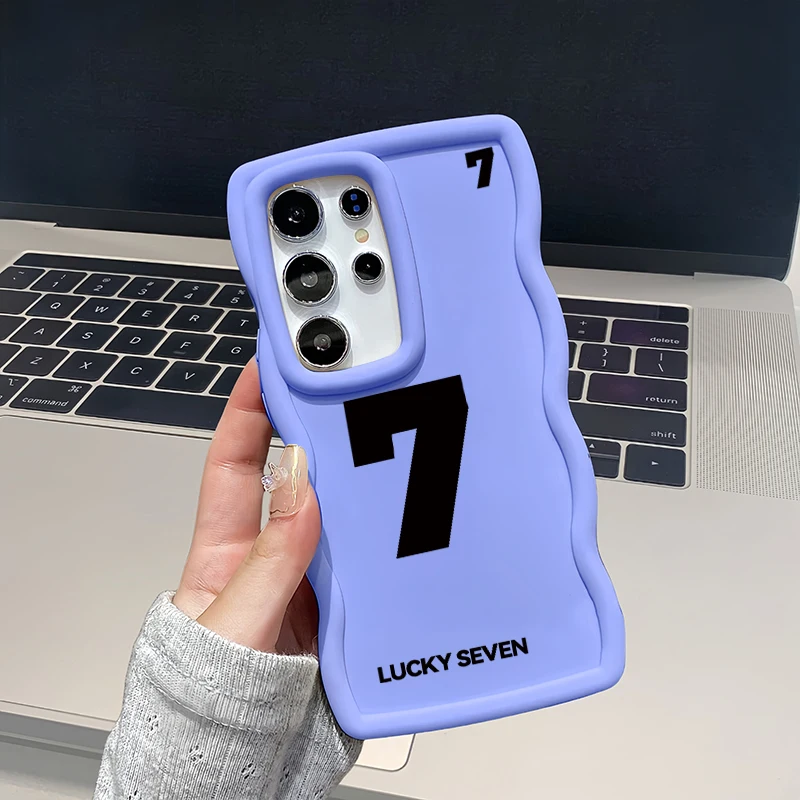Lucky Letter Seven Fashion Wave Cassa Del Telefono Per Samsung Galaxy S21 S22 S23 FE S24 S25 PLUS ULTRA Morbida Protettiva Macaron copertura