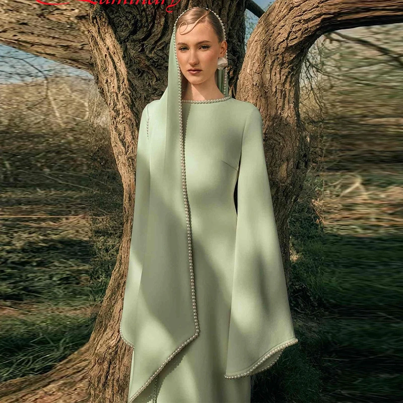 

Elegant Cream Pearl Trim Abaya for Women, Modest Muslim Maxi Dress with Cape Sleeve, Islamic Dubai Saudi Ramadan Kaftan, Luxury