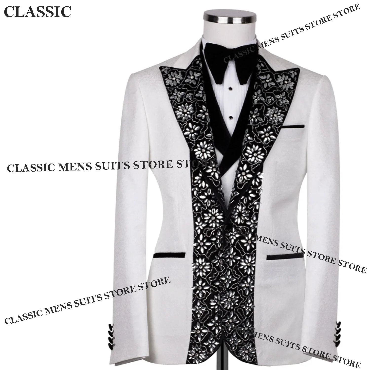 

High End Embroidery Men Suits Customized Applique Crystal Evening Ropa Blazer 3 Pieces Set Male Prom Blazer Luxury Groom Tuxedos