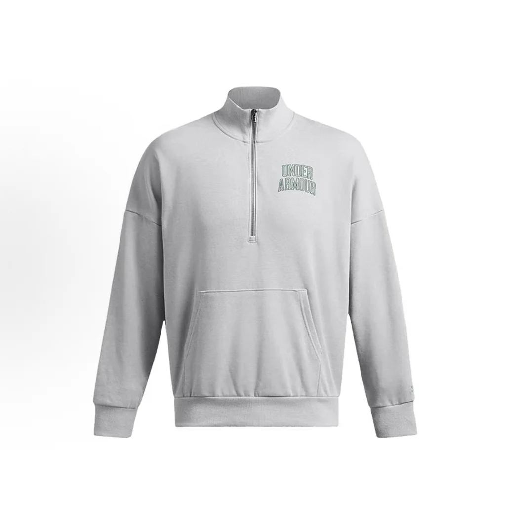 Мужской пуловер с воротником-стойкой Under Armour, спортивная повседневная толстовка - молния до половины, серый