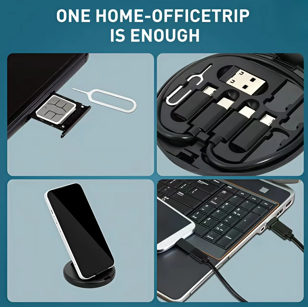 Multifunctional Portable Adapter Head Set With Storage Case Type-C Short Cable And Complete Mobile Phone Adapter Travel Kit