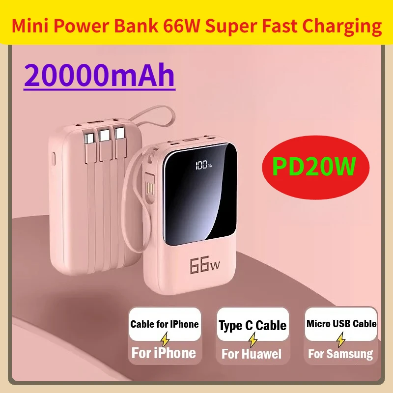 

20000mAh Mini Power Bank 66W Super Fast Charging PD20W Portable External Battery Power Bank