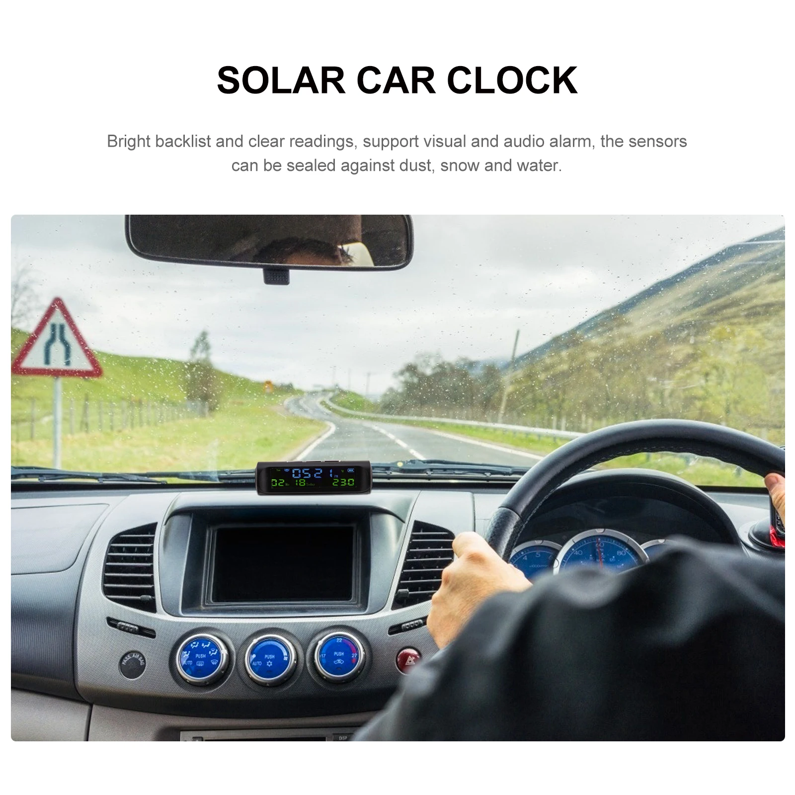 

Car Solar Charge Clock Auto Digital Watch Driving Electronic Clock Car Calendar Thermometer Waterproof Display