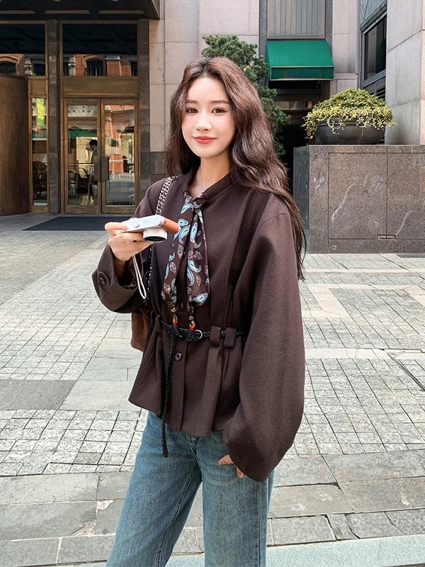 

Unique Short Women's Woolen Coat Waist-Cinching Korean Style Commute Fashion Autumn Winter New Arrival Small Size Elegant